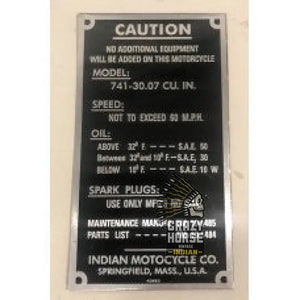 44736 741 TANK INFORMATION PLATE