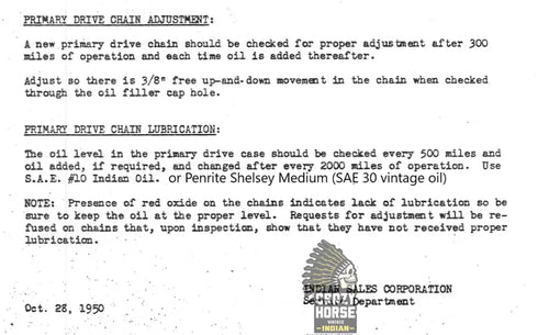 Indian Chief / Scout primary chain adjustment & lubrication